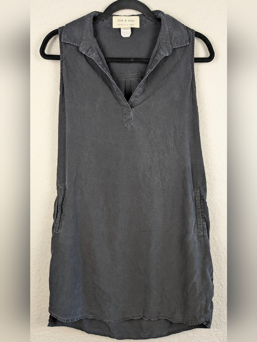 Cloth & Stone Tencel Dress S Dark Gray Sleeveless Collared Pockets